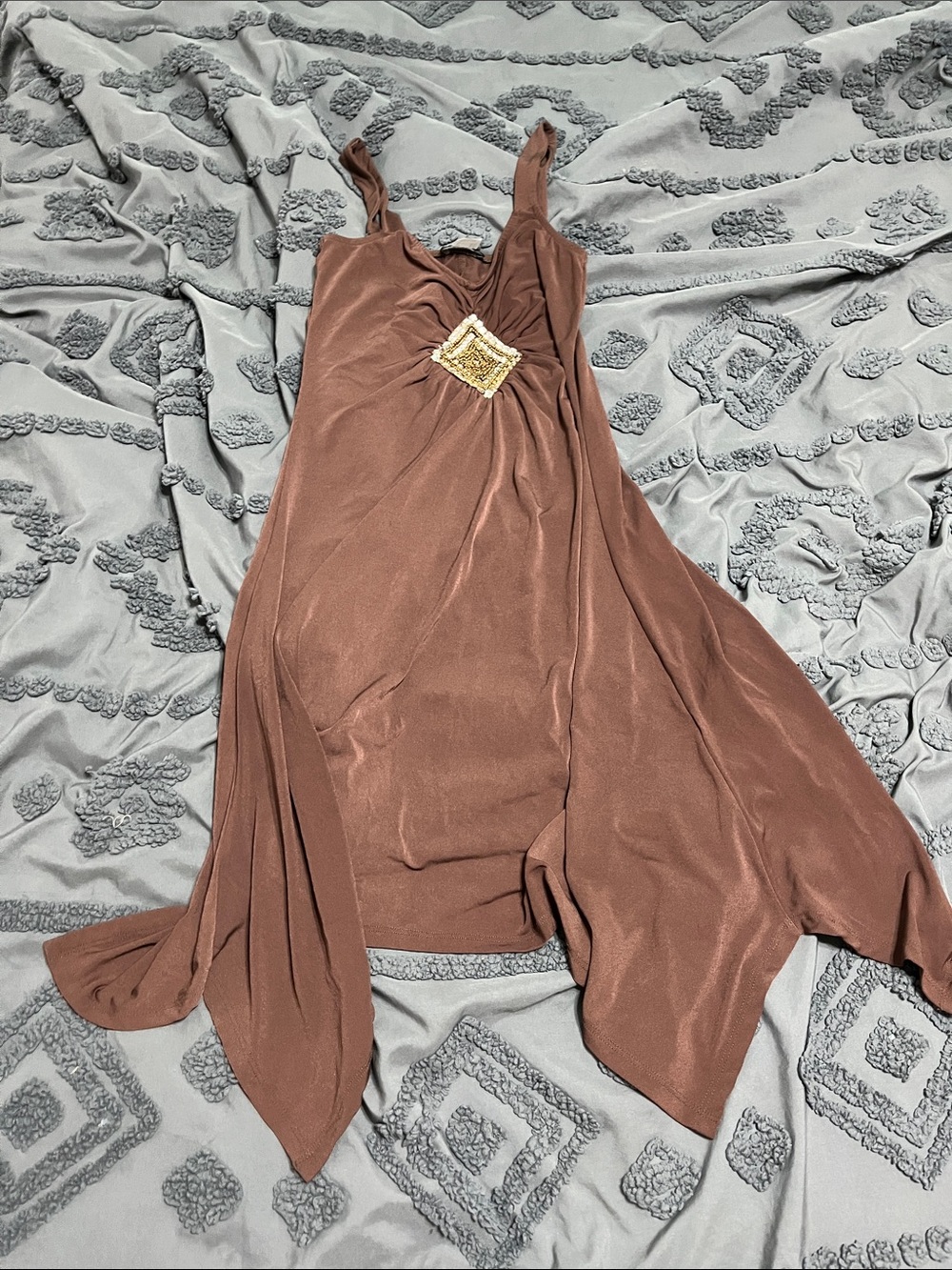 Brown Dress Two Slits and Gold Embellishmentt